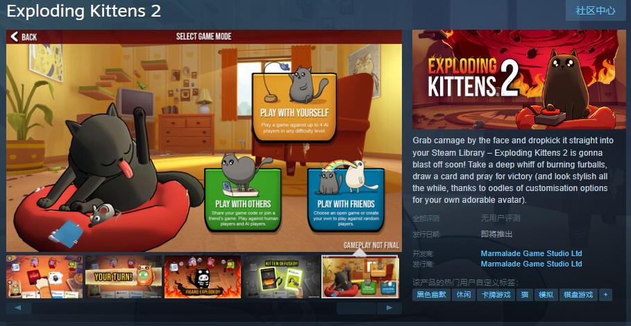 爆炸猫Steam发售日期未确定，Steam页面现已上线