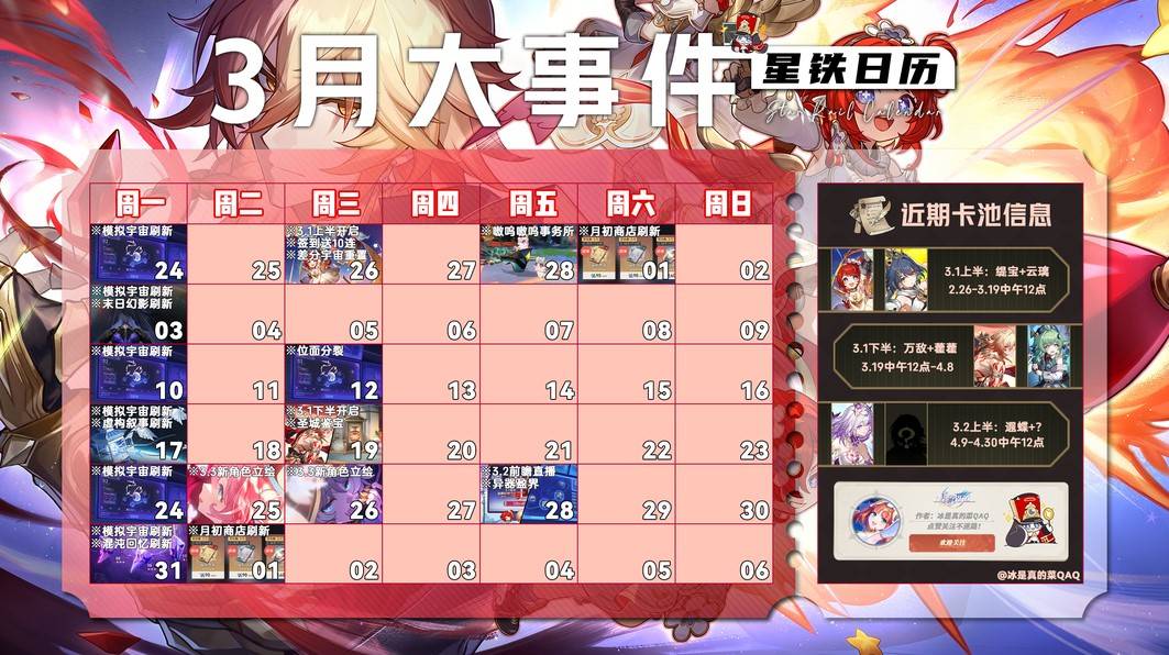 3月崩坏星穹铁道月大事件时间表