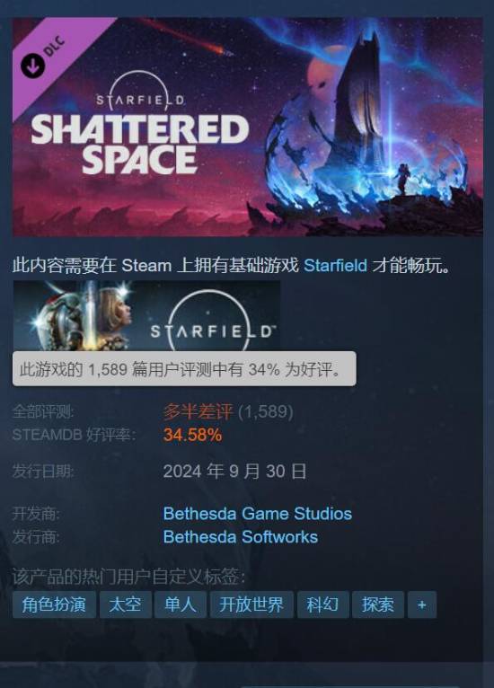 星空：破碎空间评价下滑至50%差评：内容不值得一分